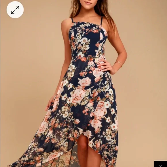 Lulu's Navy Floral Maxi Dress with Pink Blooms - Picture 3 of 5